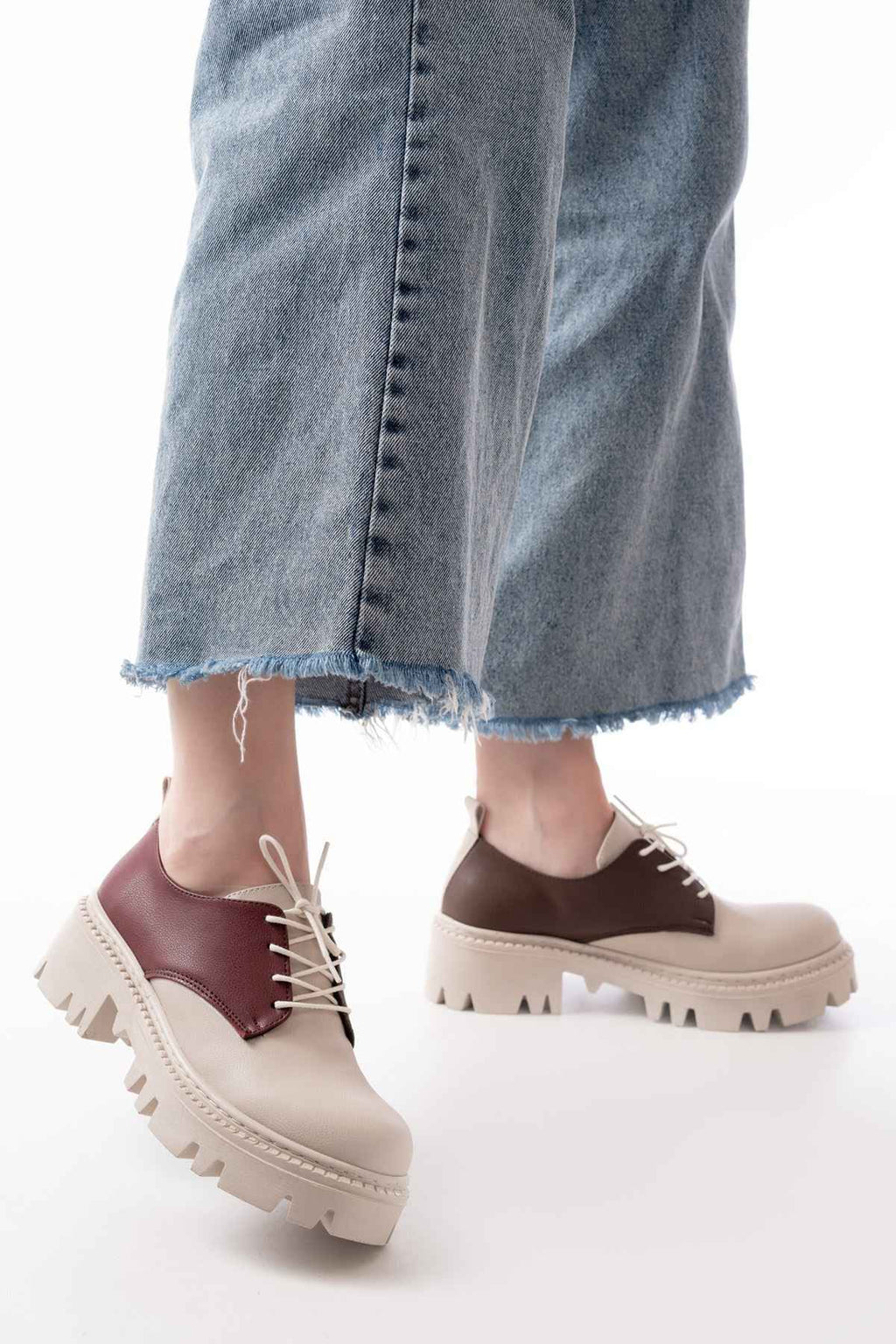 Ayakkabı Aşkı 868-754 Bej Garni Bağcıklı Günlük Yüksek Tabanlı Loafer Ayakkabı