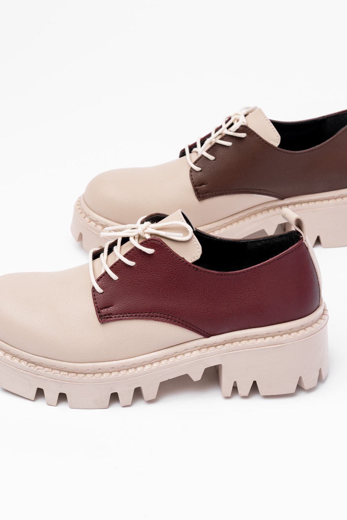 Ayakkabı Aşkı Bej Garni Bağcıklı Günlük Yüksek Tabanlı Loafer Ayakkabı - Ayakkabı Aşkı