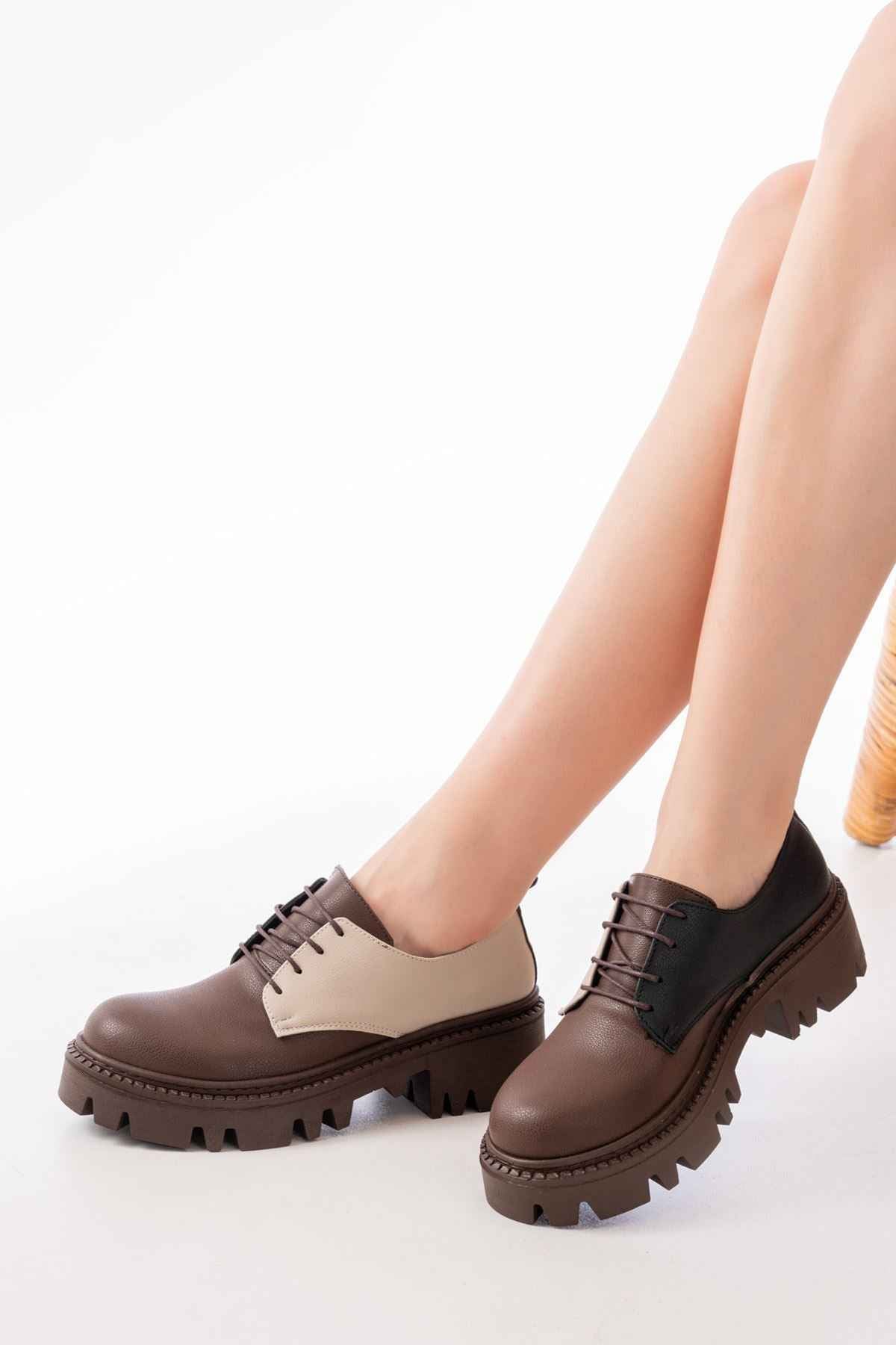 Ayakkabı Aşkı 868-754 Kahverengi Garni Bağcıklı Günlük Yüksek Tabanlı Loafer Ayakkabı