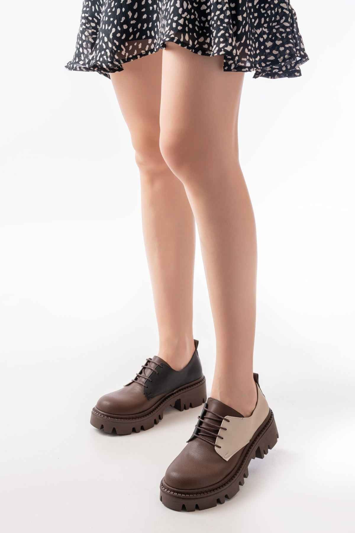 Ayakkabı Aşkı 868-754 Kahverengi Garni Bağcıklı Günlük Yüksek Tabanlı Loafer Ayakkabı