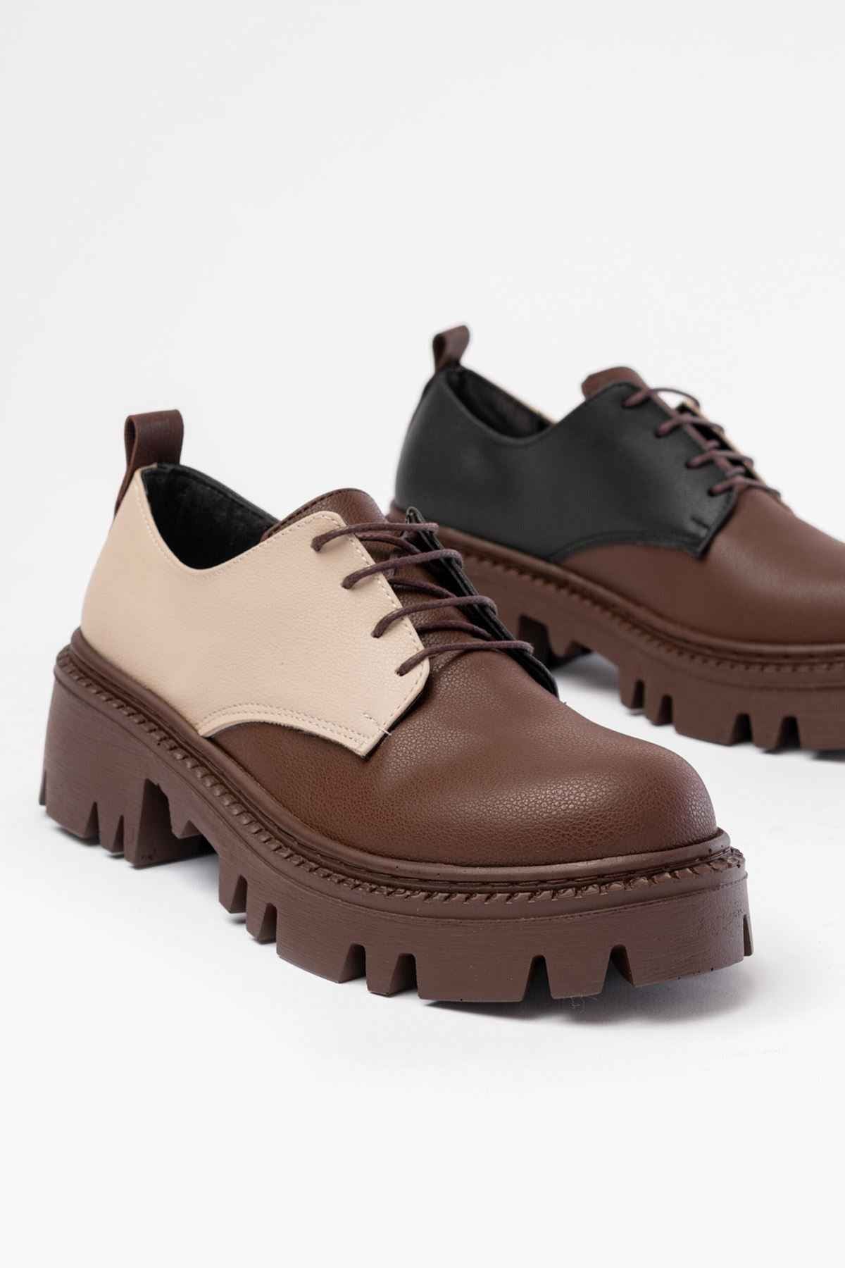 Ayakkabı Aşkı 868-754 Kahverengi Garni Bağcıklı Günlük Yüksek Tabanlı Loafer Ayakkabı