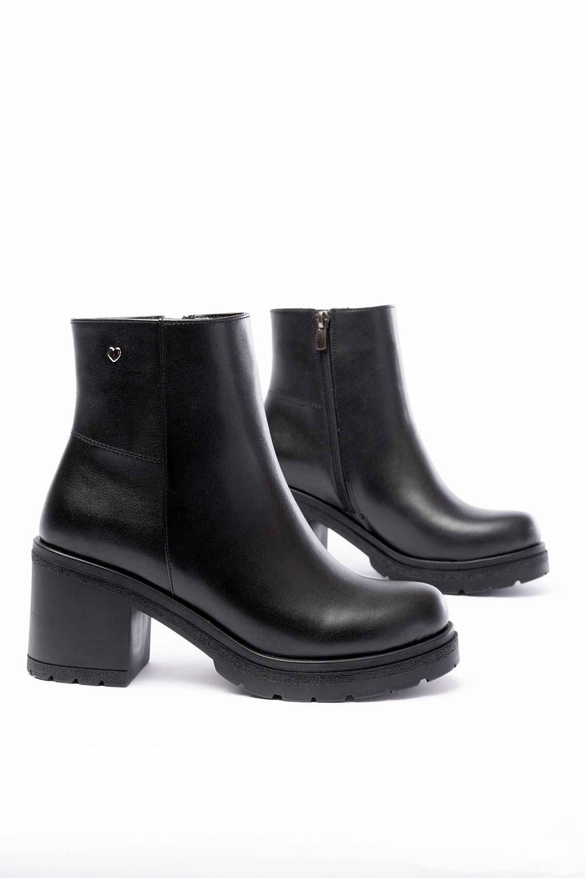 Ayakkabı Aşkı 767-3020 Siyah Fermuarlı Kalın Topuklu Günlük Kadın Bot