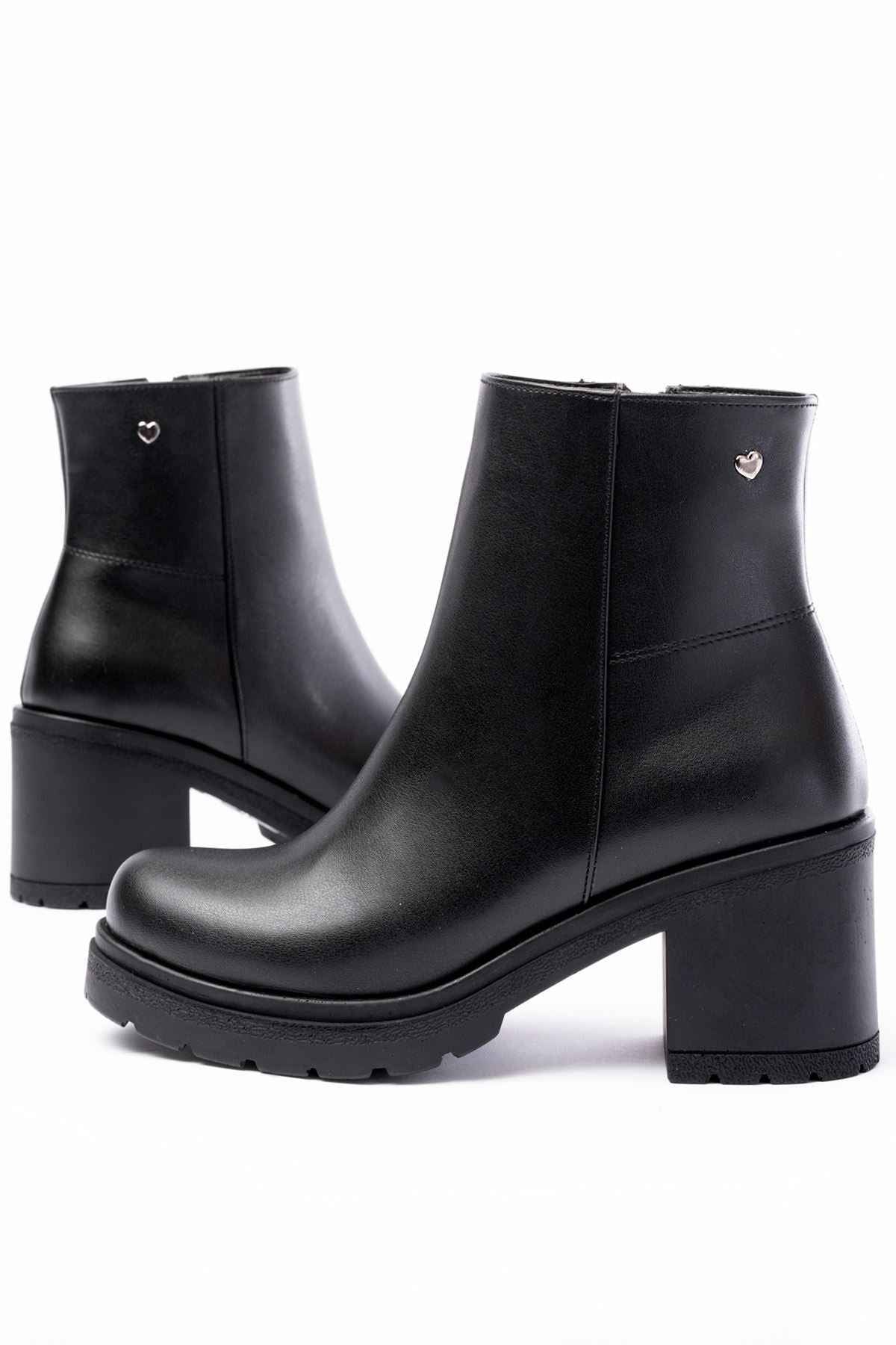 Ayakkabı Aşkı 767-3020 Siyah Fermuarlı Kalın Topuklu Günlük Kadın Bot