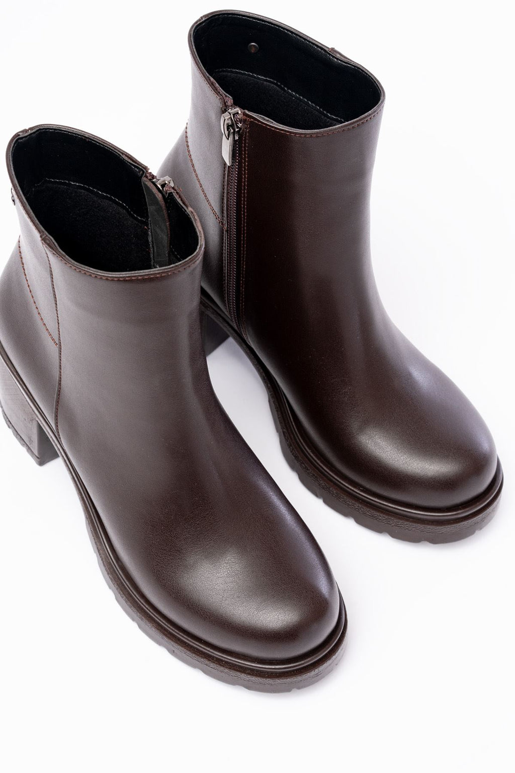 Ayakkabı Aşkı Kahverengi Fermuarlı Kalın Topuklu Günlük Kadın Bot - Ayakkabı Aşkı