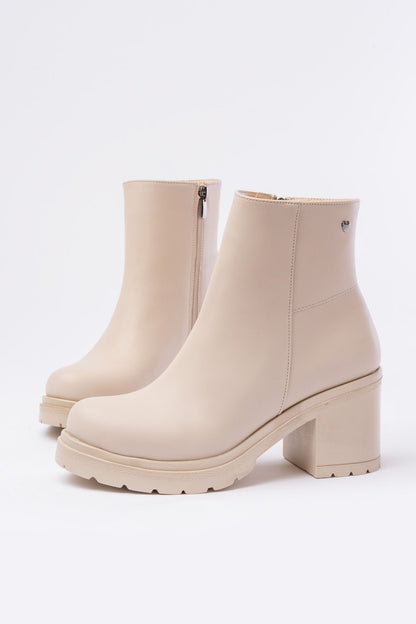Ayakkabı Aşkı Bej Fermuarlı Kalın Topuklu Günlük Kadın Bot