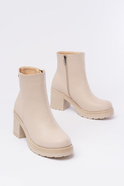 Ayakkabı Aşkı Bej Fermuarlı Kalın Topuklu Günlük Kadın Bot
