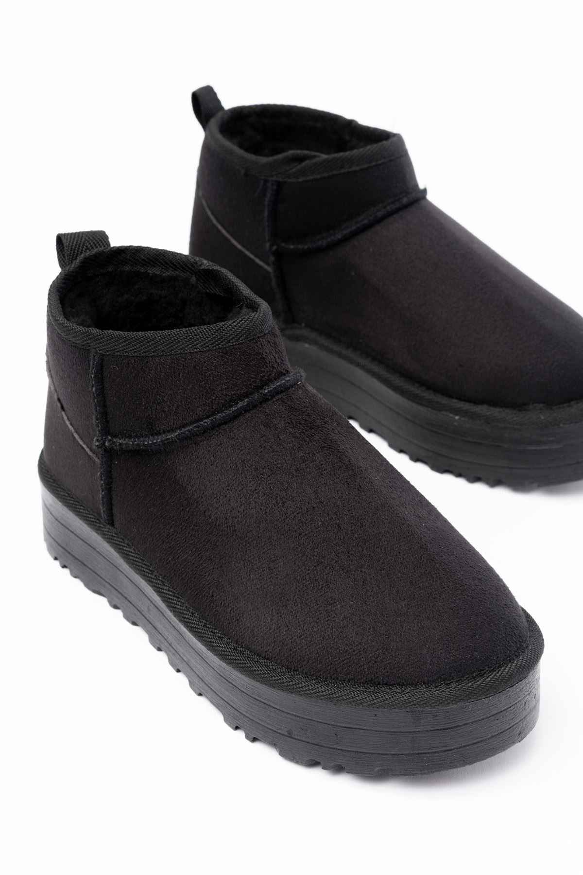 Ayakkabı Aşkı Ndr-2850 Siyah Süet Içi Kürklü Kışlık Kapalı Burun Kadın Günlük Terlik