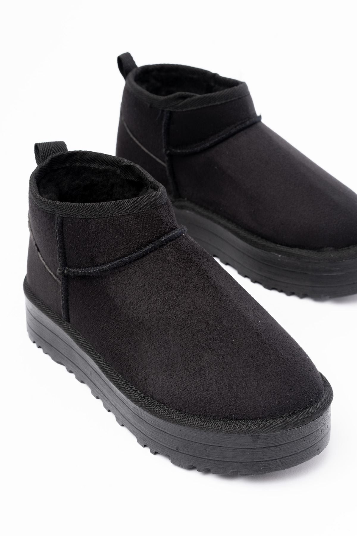 Ayakkabı Aşkı Siyah Süet İçi Kürklü Kışlık Kapalı Burun Kadın Günlük Terlik