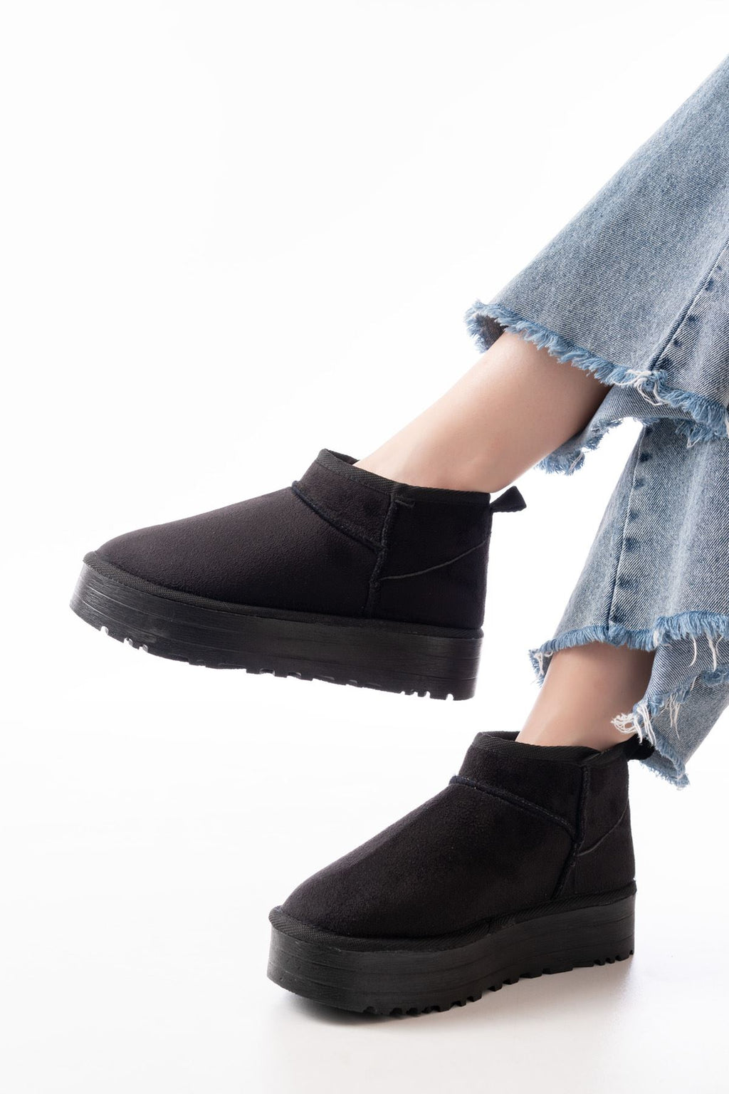 Ayakkabı Aşkı Siyah Süet İçi Kürklü Kışlık Kapalı Burun Kadın Günlük Terlik
