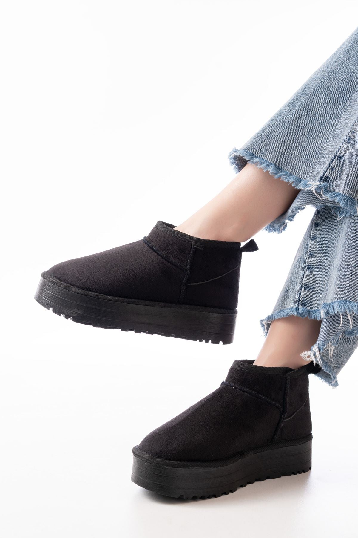 Ayakkabı Aşkı Siyah Süet İçi Kürklü Kışlık Kapalı Burun Kadın Günlük Terlik