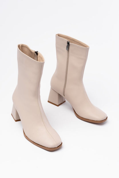 Ayakkabı Aşkı Bej Topuklu Fermuarlı Kadın Bot