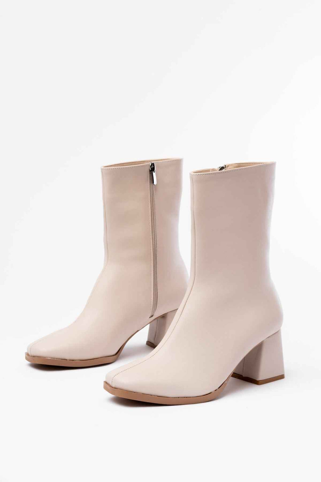 Ayakkabı Aşkı Msk-032 Bej Topuklu Fermuarlı Kadın Bot