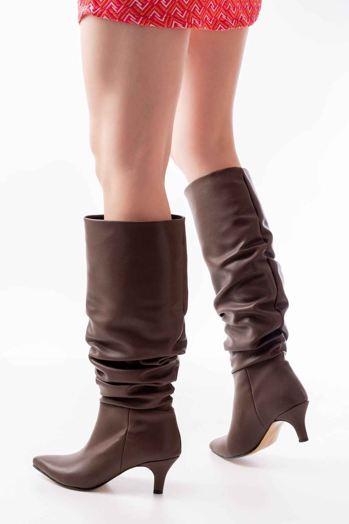 Ayakkabı Aşkı Sr-2001 Kahverengi Ince Topuklu Günlük Bayan Çizme