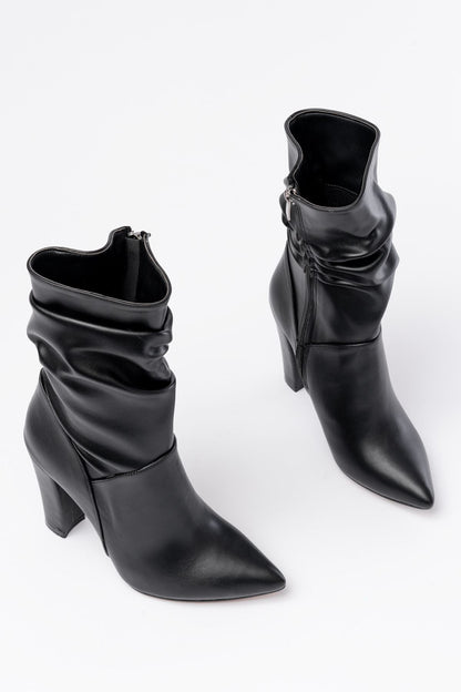 Ayakkabı Aşkı Siyah Yüksek Kalın Topuklu Körüklü Fermuarlı Kadın Bot
