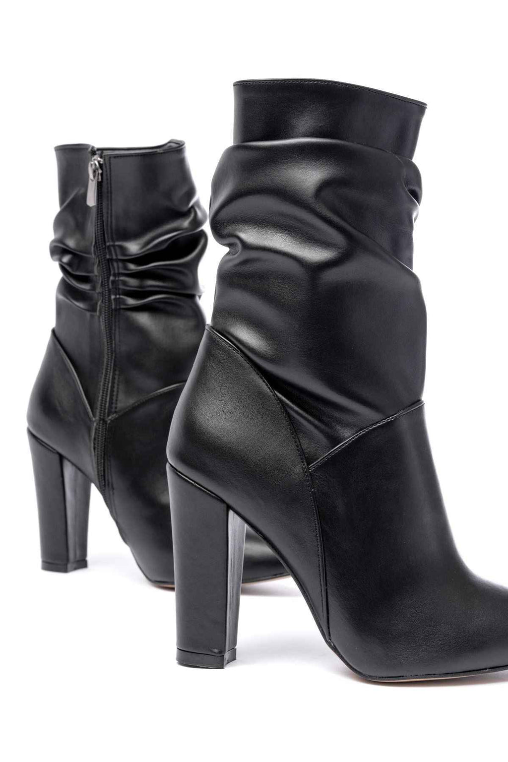 Ayakkabı Aşkı Vrt-4815 Siyah Yüksek Kalın Topuklu Körüklü Fermuarlı Kadın Bot