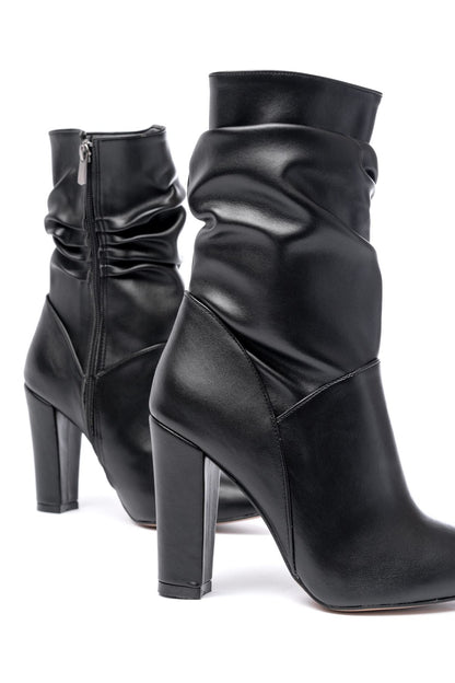 Ayakkabı Aşkı Siyah Yüksek Kalın Topuklu Körüklü Fermuarlı Kadın Bot