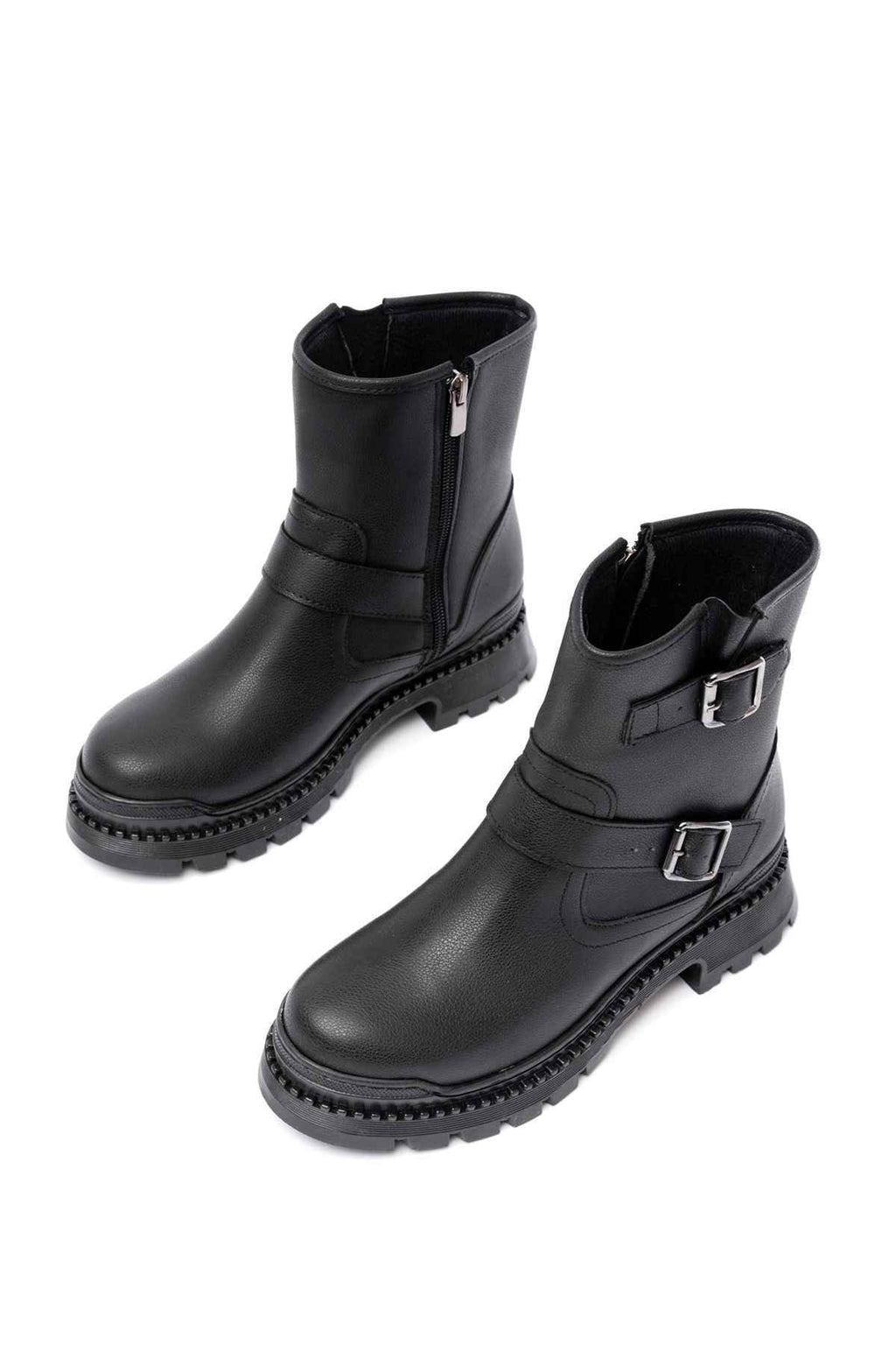 Ayakkabı Aşkı 2051-2014 Siyah Tokalı Düz Topuklu Tokalı Fermuarlı Günlük Kadın Bot