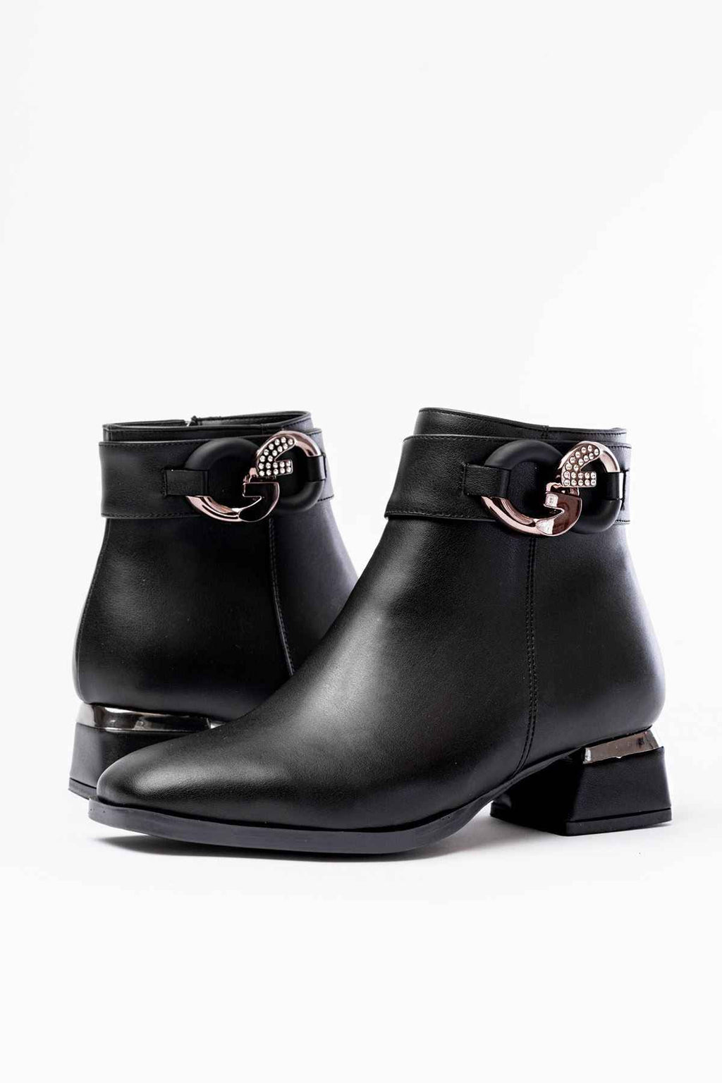 Ayakkabı Aşkı Rm-504 Siyah Toka Aksesuarlı Topuklu Fermuarlı Günlük Kadın Bot