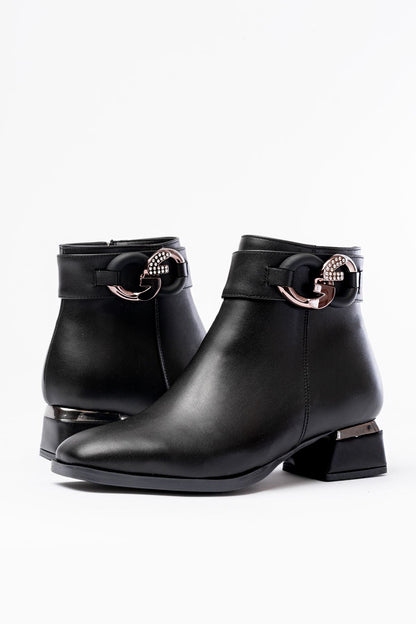 Ayakkabı Aşkı Siyah Toka Aksesuarlı Topuklu Fermuarlı Günlük Kadın Bot