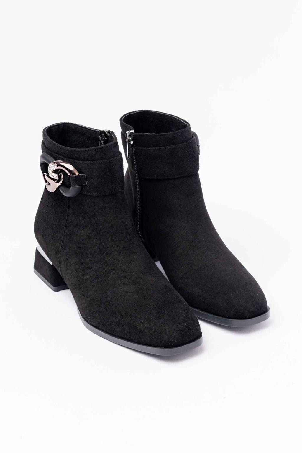 Ayakkabı Aşkı Rm-504 Siyah Süet Toka Aksesuarlı Topuklu Fermuarlı Günlük Kadın Bot
