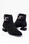 Ayakkabı Aşkı Rm-504 Siyah Süet Toka Aksesuarlı Topuklu Fermuarlı Günlük Kadın Bot