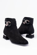 Ayakkabı Aşkı Siyah Süet Toka Aksesuarlı Topuklu Fermuarlı Günlük Kadın Bot - Ayakkabı Aşkı