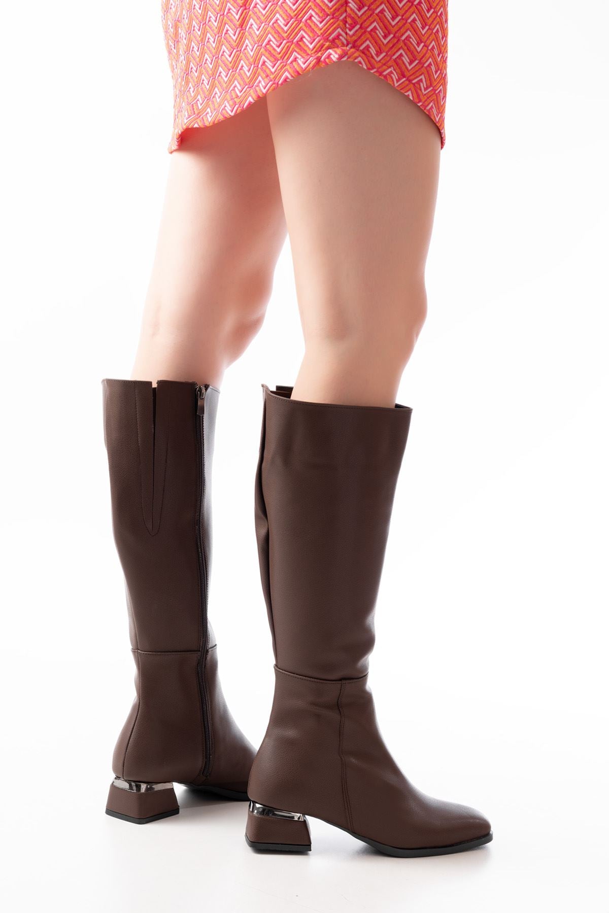 Ayakkabı Aşkı Kahverengi Topuklu Fermuarlı Günlük Kadın Çizme - Ayakkabı Aşkı