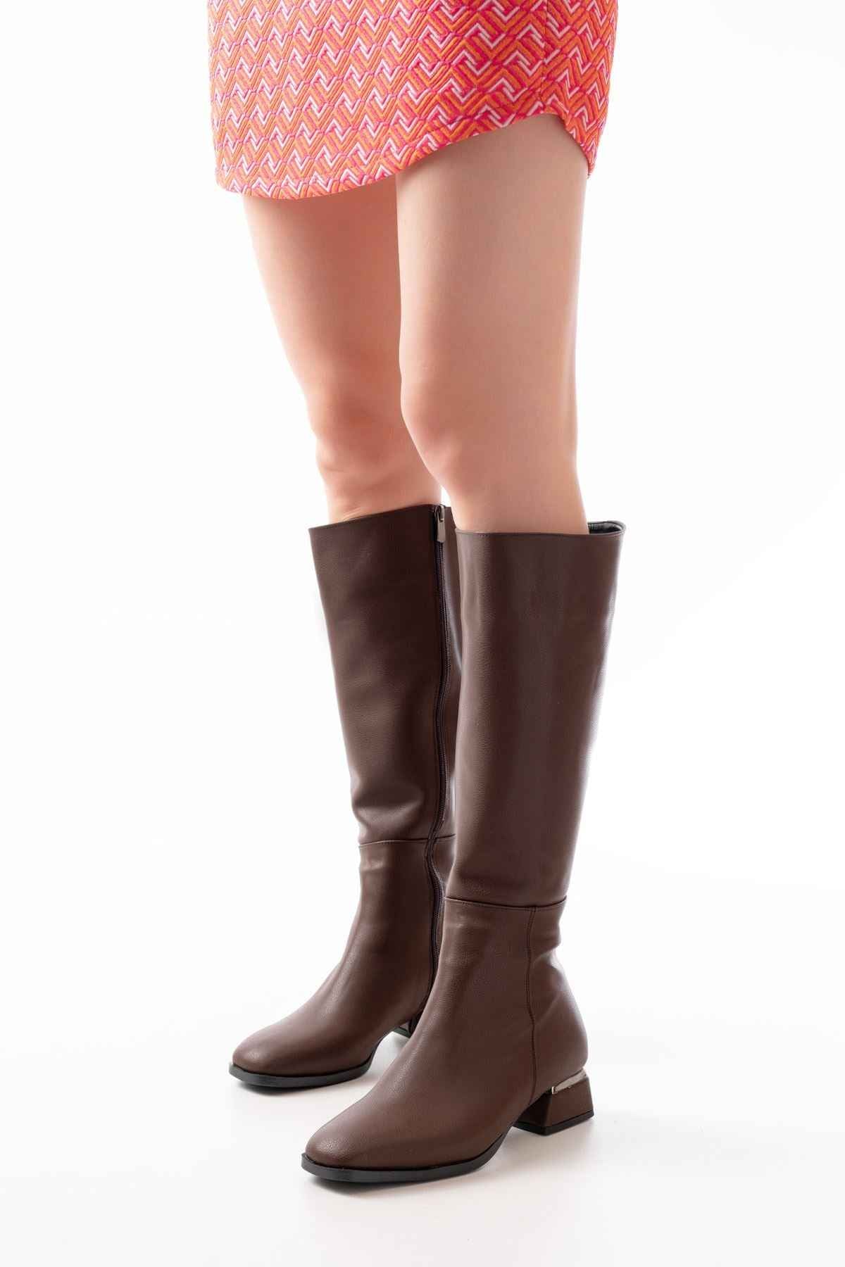 Ayakkabı Aşkı Rm-505 Kahverengi Topuklu Fermuarlı Günlük Kadın Çizme