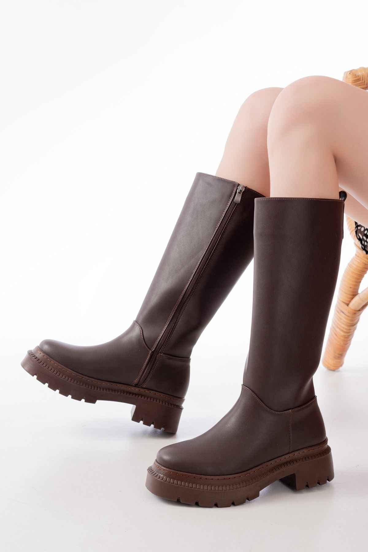 Ayakkabı Aşkı 236-340 Kahverengi Fermuarlı Günlük Kadın Çizme