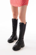 Ayakkabı Aşkı Siyah Yüksek Tabanlı Bağcıklı Fermuarlı Günlük Kadın Çizme - Ayakkabı Aşkı