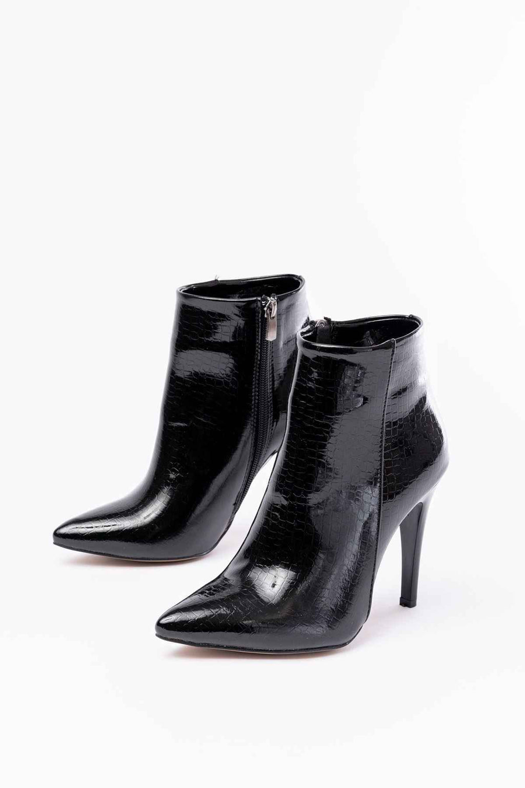 Ayakkabı Aşkı Vrt-4802 Siyah Kroko Yüksek Ince Topuklu Fermuarlı Kadın Bot