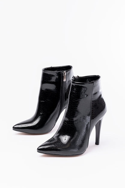 Ayakkabı Aşkı Siyah Kroko Yüksek İnce Topuklu Fermuarlı Kadın Bot