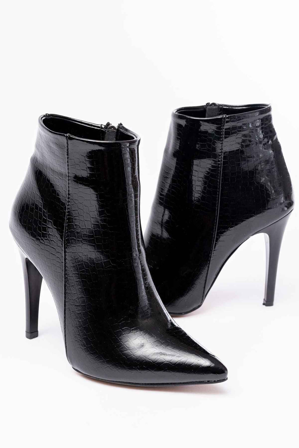 Ayakkabı Aşkı Vrt-4802 Siyah Kroko Yüksek Ince Topuklu Fermuarlı Kadın Bot