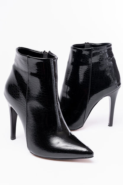 Ayakkabı Aşkı Siyah Kroko Yüksek İnce Topuklu Fermuarlı Kadın Bot