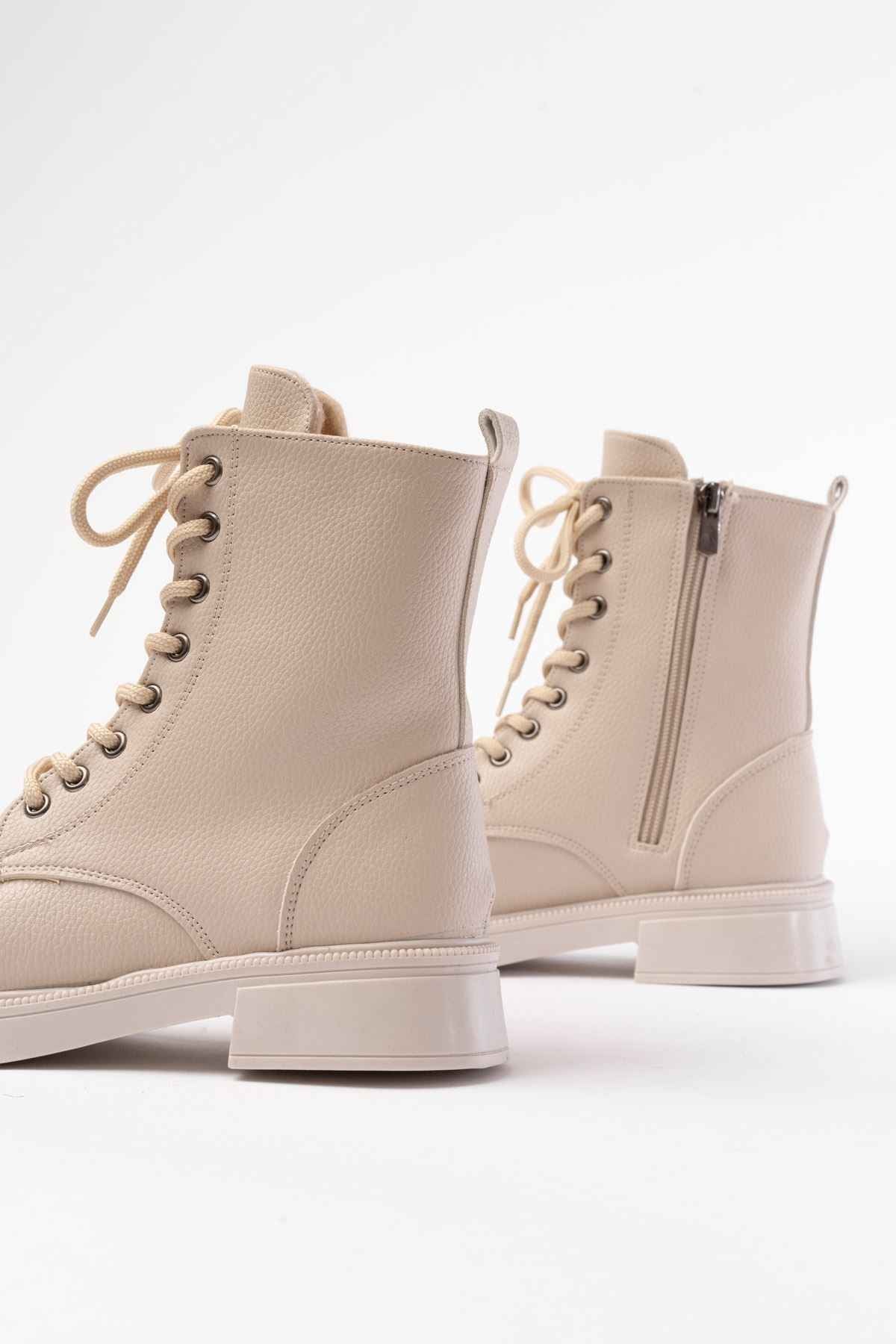 Ayakkabı Aşkı 02-356 Bej Galata Düz Topuklu Bağcıklı Fermuarlı Günlük Kadın Bot