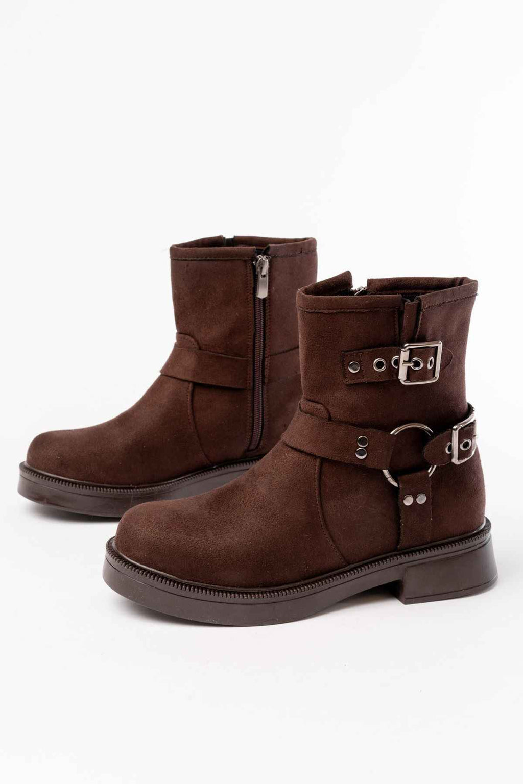 Ayakkabı Aşkı 02-2013 Kahverengi Süet Toka Aksesuarlı Fermuarlı Günlük Kadın Bot
