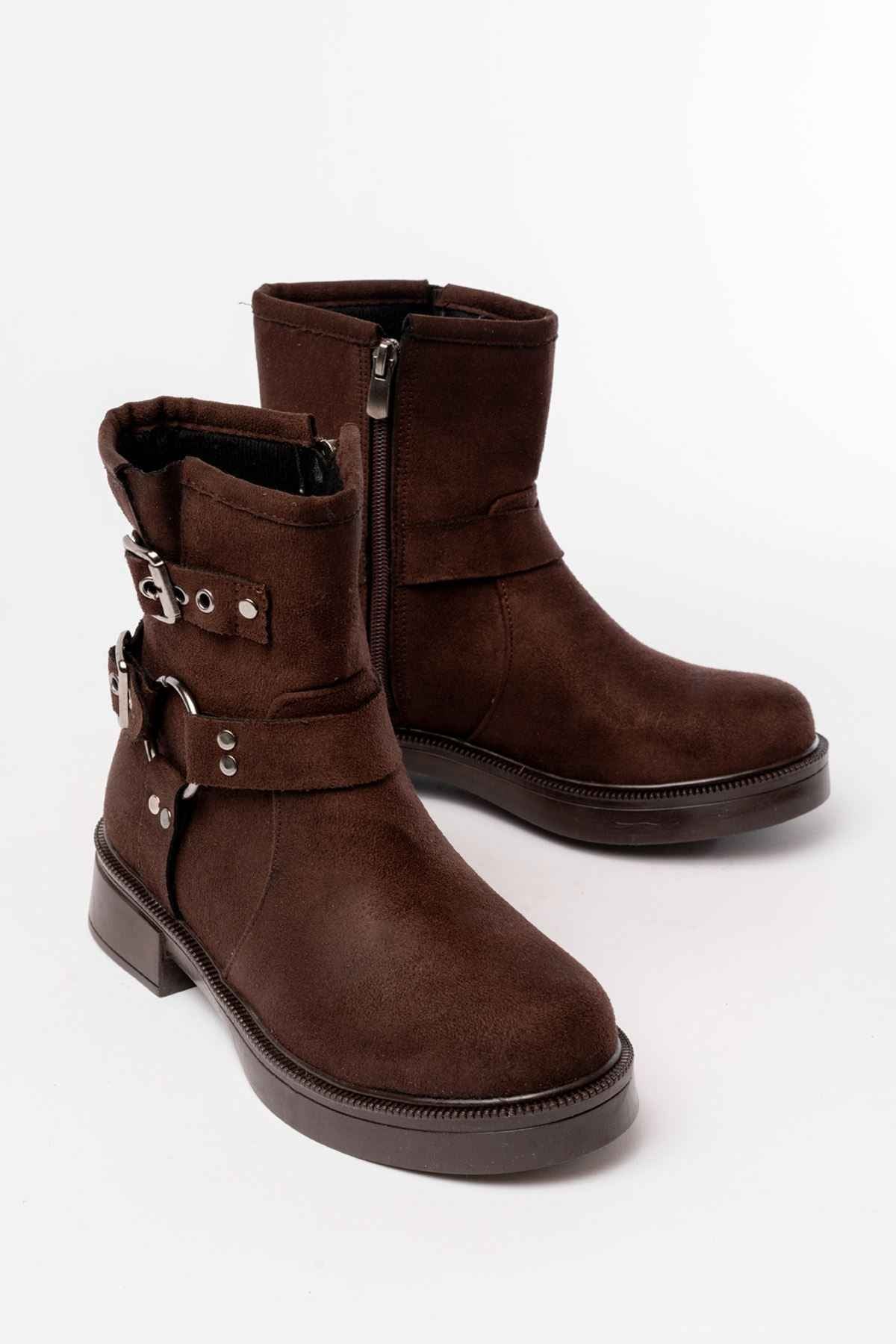 Ayakkabı Aşkı 02-2013 Kahverengi Süet Toka Aksesuarlı Fermuarlı Günlük Kadın Bot