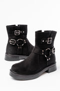 Ayakkabı Aşkı Siyah Süet Toka Aksesuarlı Fermuarlı Günlük Kadın Bot - Ayakkabı Aşkı