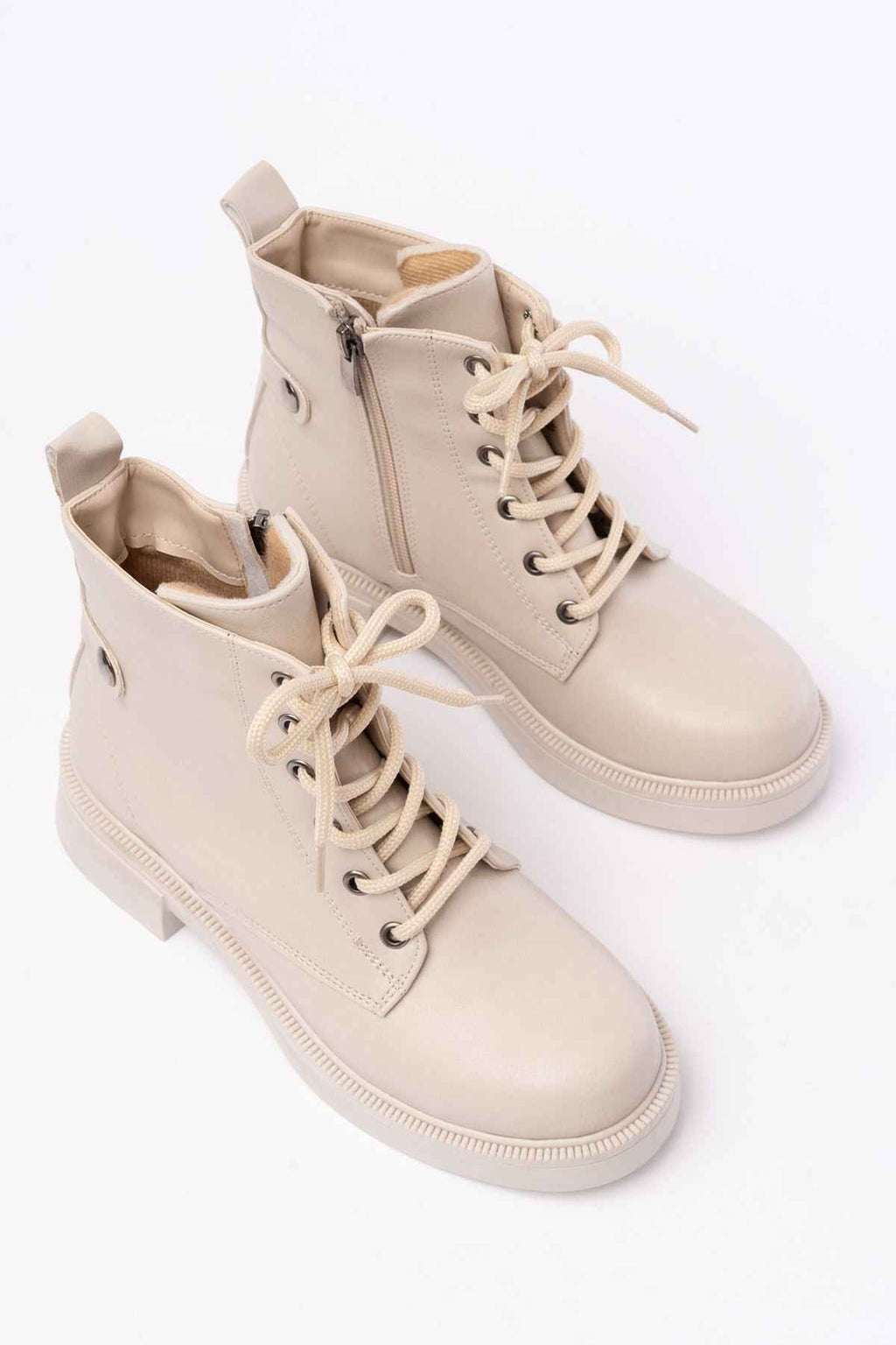 Ayakkabı Aşkı 02-2003 Bej Bağcıklı Fermuarlı Günlük Kadın Bot