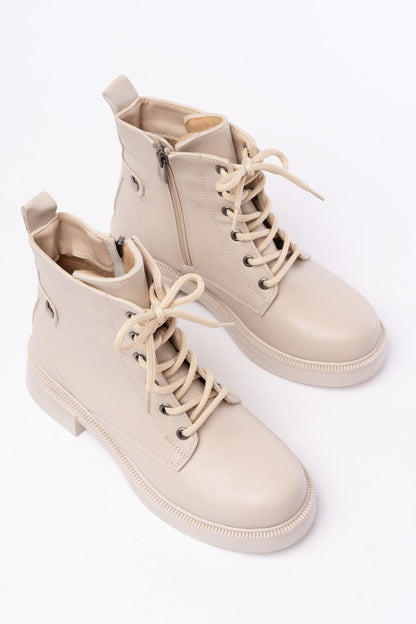 Ayakkabı Aşkı Bej Bağcıklı Fermuarlı Günlük Kadın Bot