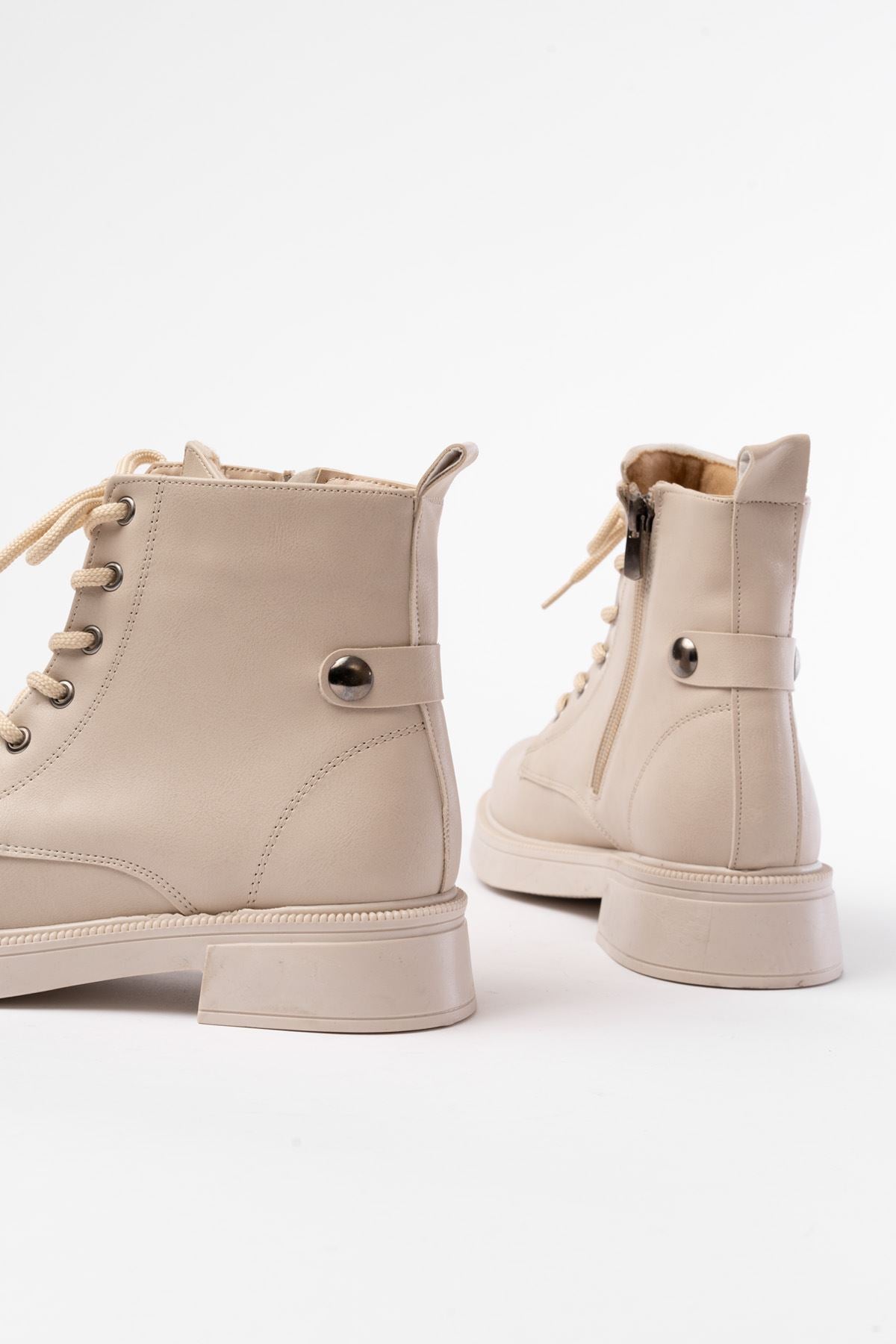 Ayakkabı Aşkı Bej Bağcıklı Fermuarlı Günlük Kadın Bot