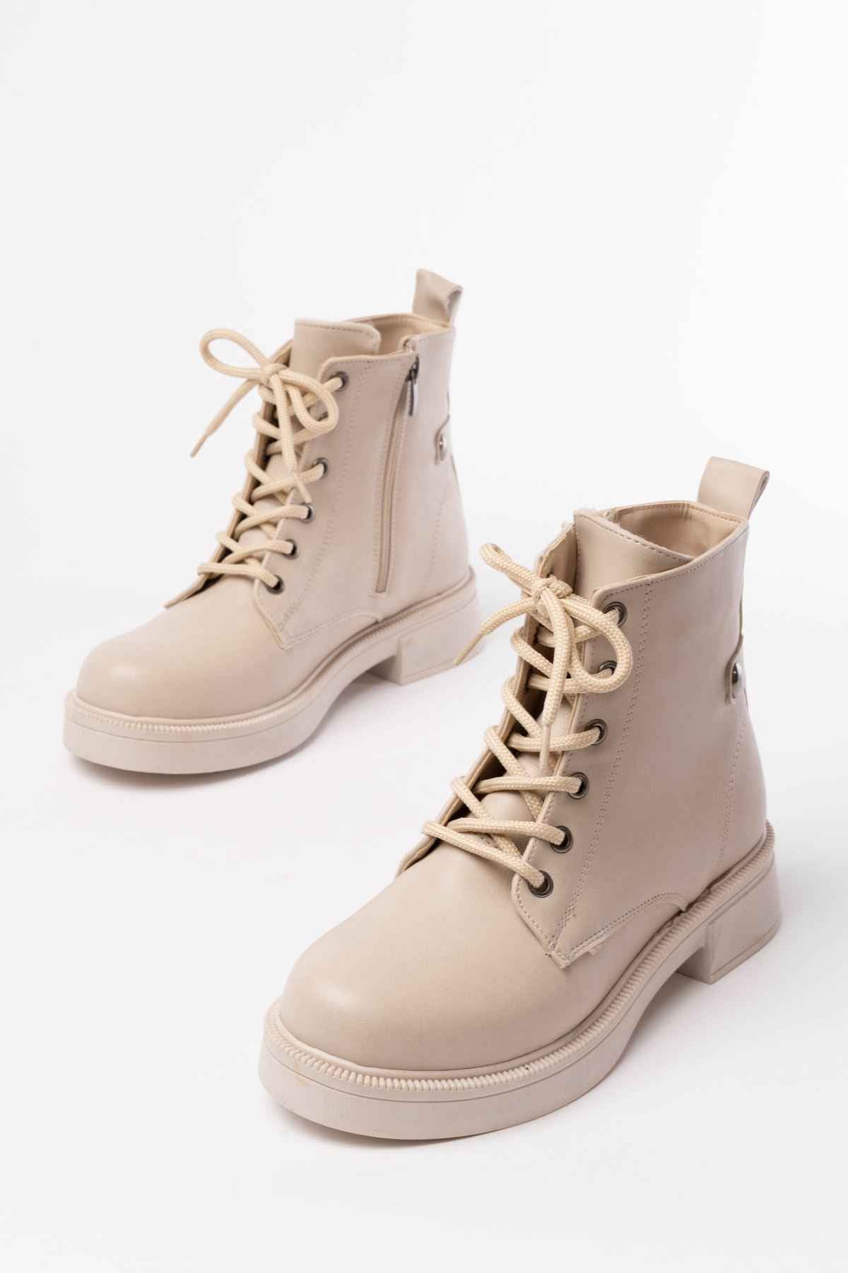 Ayakkabı Aşkı 02-2003 Bej Bağcıklı Fermuarlı Günlük Kadın Bot