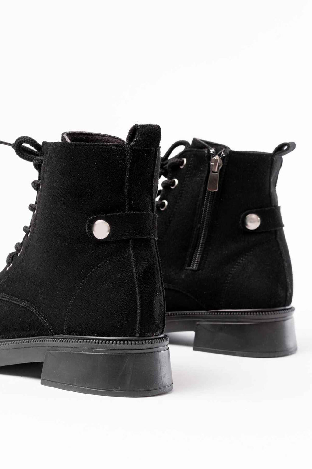 Ayakkabı Aşkı 02-2003 Siyah Süet Bağcıklı Fermuarlı Günlük Kadın Bot