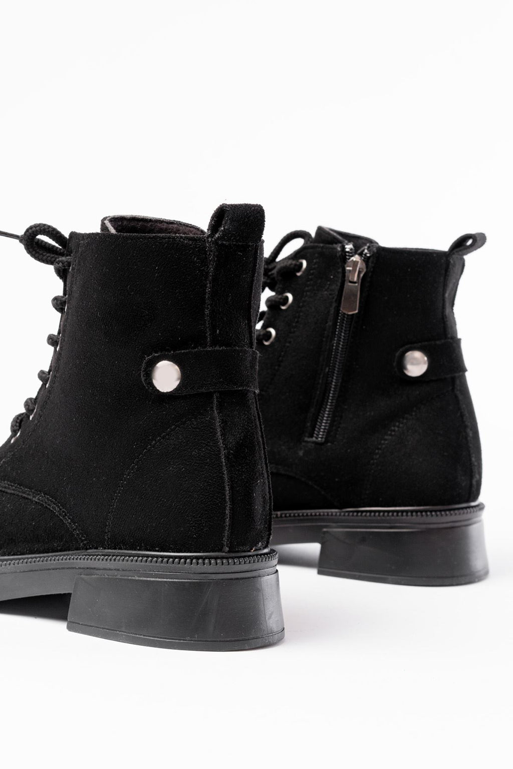 Ayakkabı Aşkı Siyah Süet Bağcıklı Fermuarlı Günlük Kadın Bot