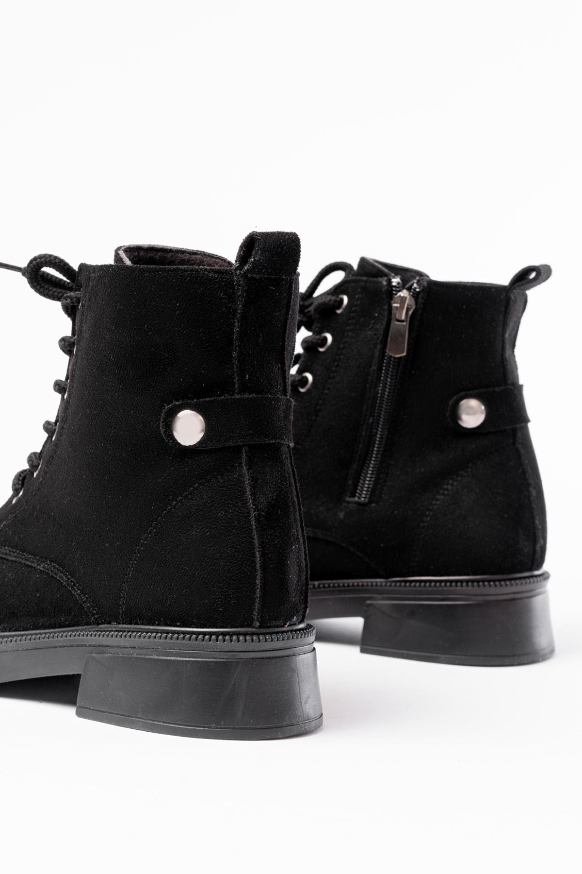 Ayakkabı Aşkı Siyah Süet Bağcıklı Fermuarlı Günlük Kadın Bot