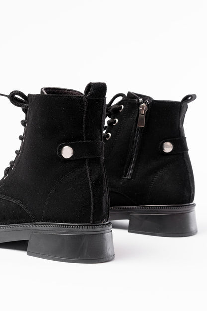 Ayakkabı Aşkı Siyah Süet Bağcıklı Fermuarlı Günlük Kadın Bot