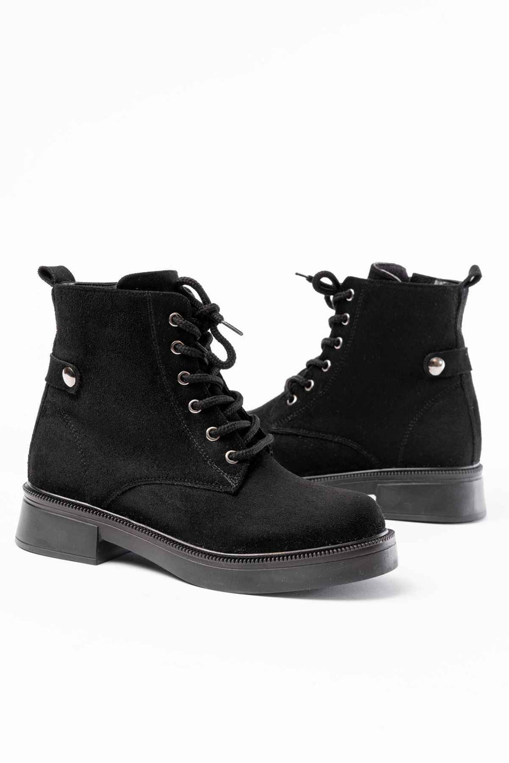 Ayakkabı Aşkı 02-2003 Siyah Süet Bağcıklı Fermuarlı Günlük Kadın Bot