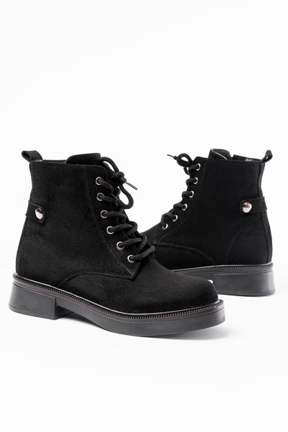 Ayakkabı Aşkı Siyah Süet Bağcıklı Fermuarlı Günlük Kadın Bot