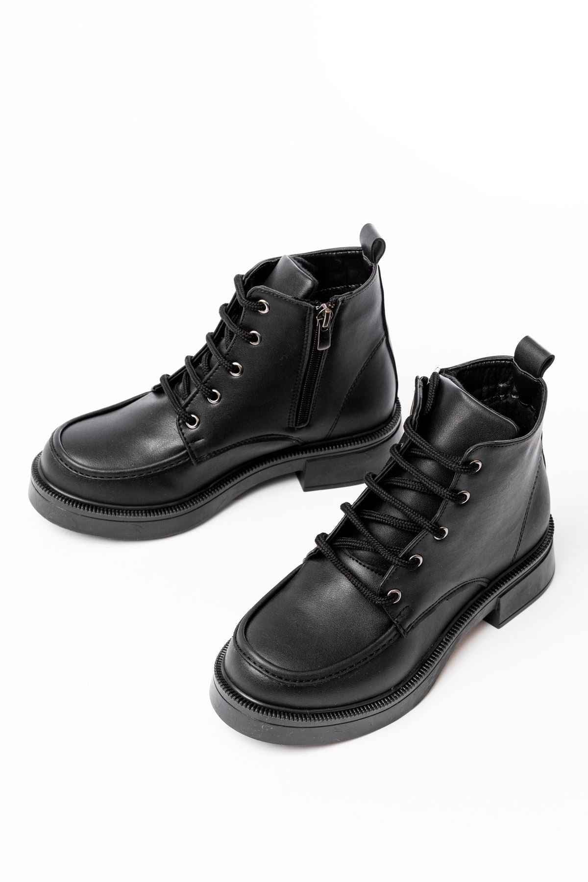 Ayakkabı Aşkı 02-2001 Siyah Bağcıklı Fermuarlı Günlük Kadın Bot
