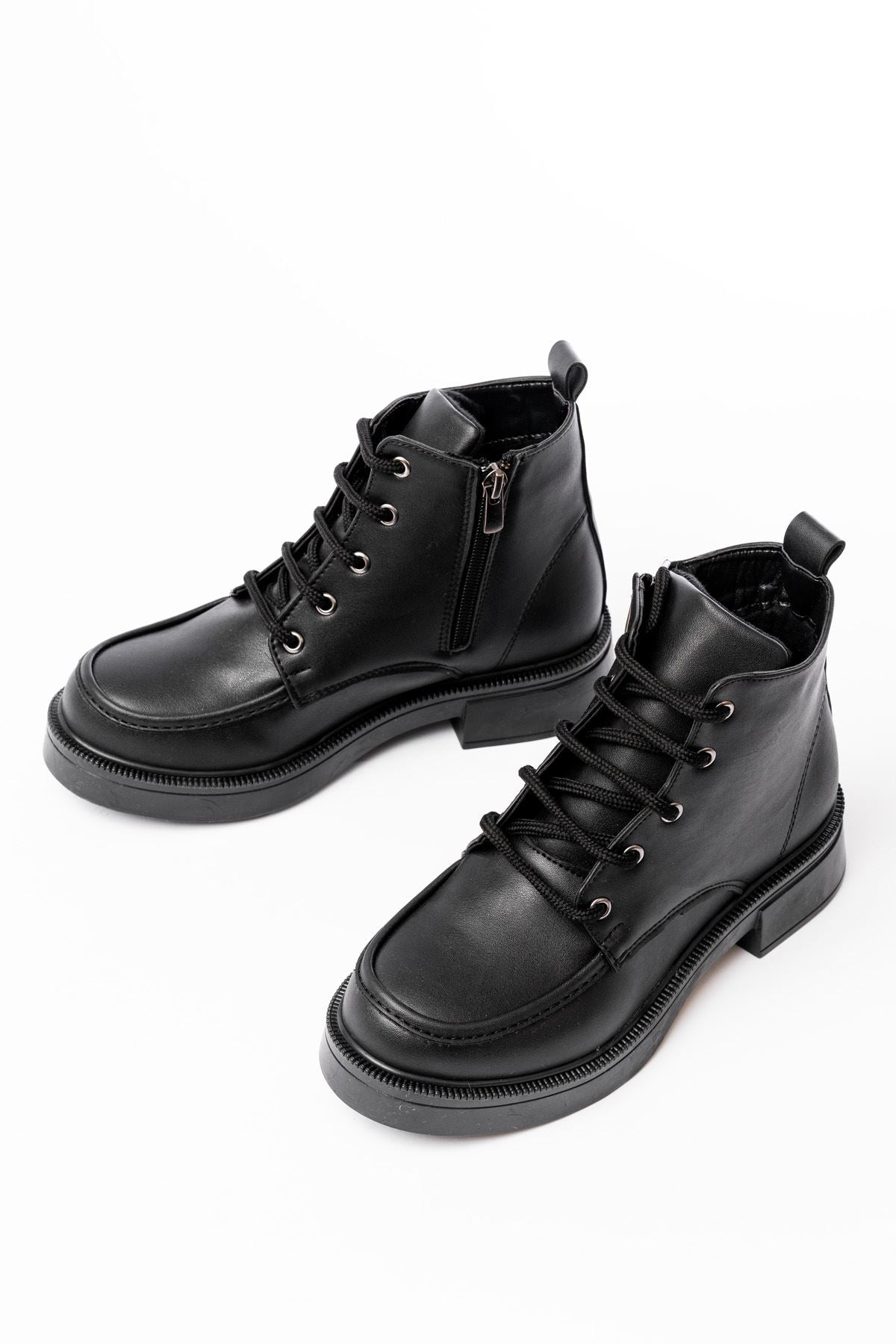 Ayakkabı Aşkı Siyah Bağcıklı Fermuarlı Günlük Kadın Bot